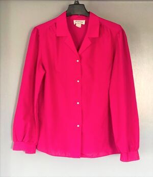 Vintage Joanna Button Down Blouse Pink Long Sleeve Sz 14 made in USA
